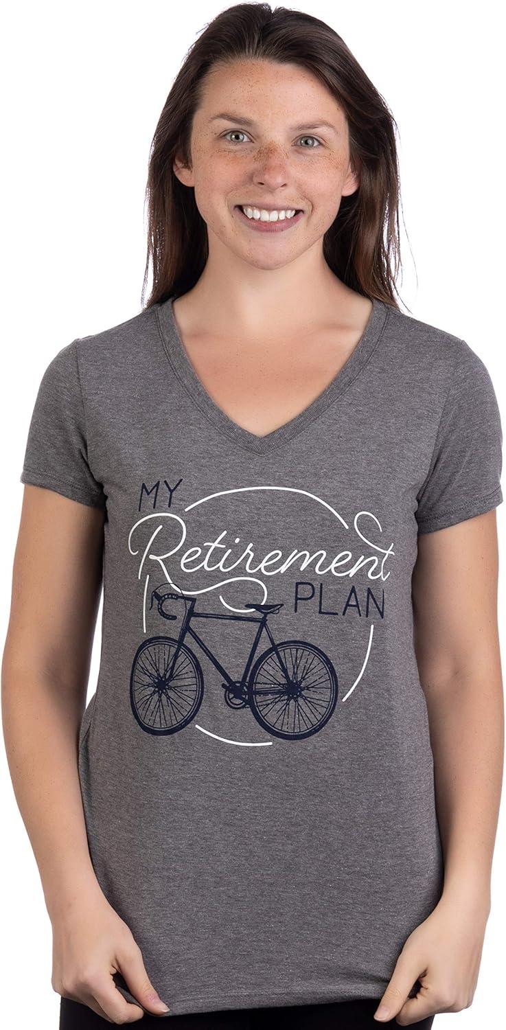 imageMy Retirement Plan Bicycle Funny Cycling Bike Joke VNeck Cyclist TShirt for WomenVintage Grey