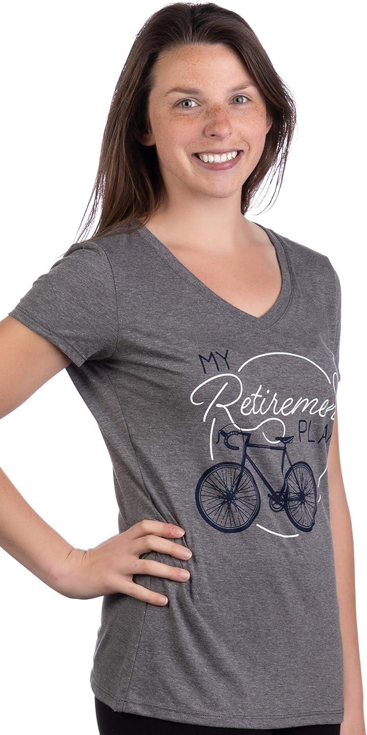 imageMy Retirement Plan Bicycle Funny Cycling Bike Joke VNeck Cyclist TShirt for WomenVintage Grey