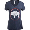 Vintage Wyoming Flag | Crest and Buffalo WY State Pride Women’s V-Neck T-Shirt Top-(Vneck,2XL)
