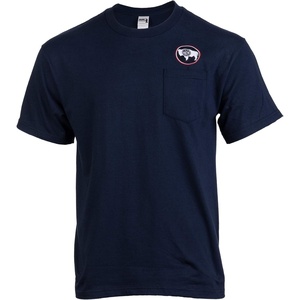 Wyoming Flag Pocket Tee | Embroidered Crest Buffalo WY State Pride Men Women T-Shirt-(Pocket,M) Navy Blue